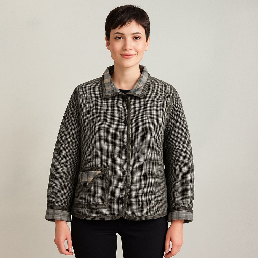 Beppa 100% Cotton Oversized‎ Coat Quilted Jacket Small Plaid Lagenlook S Small